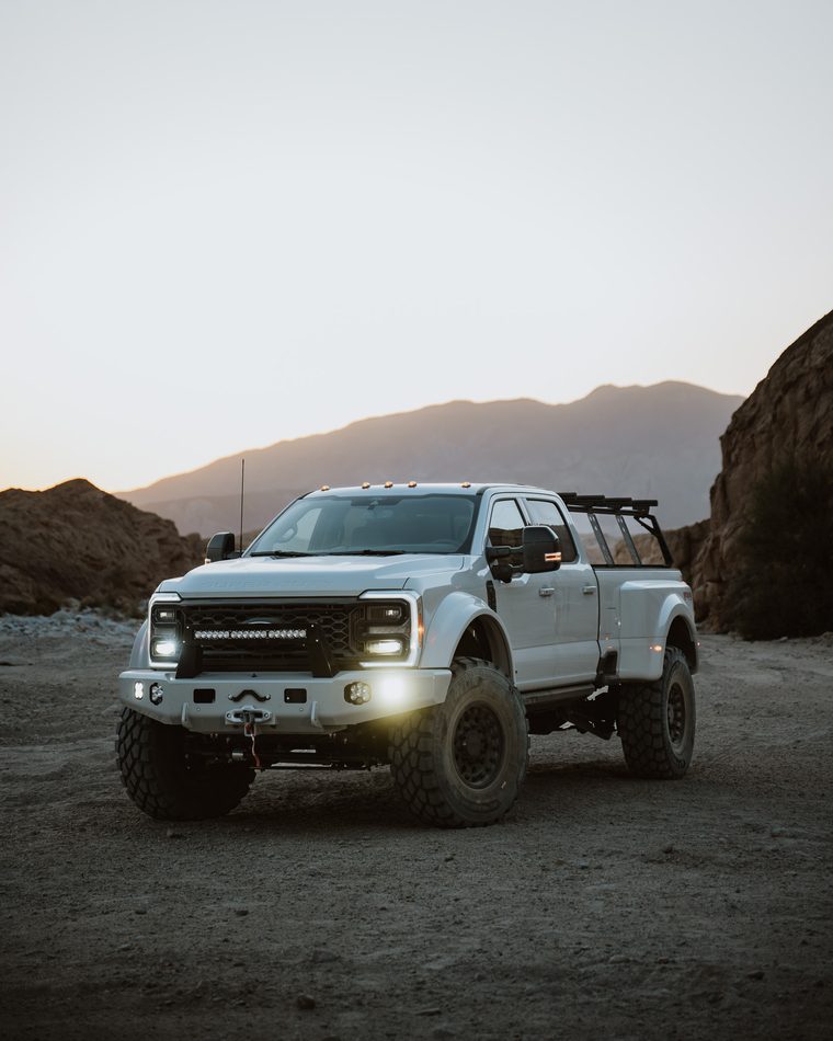 A finished Truman Motors Super Duty at dusk before handover