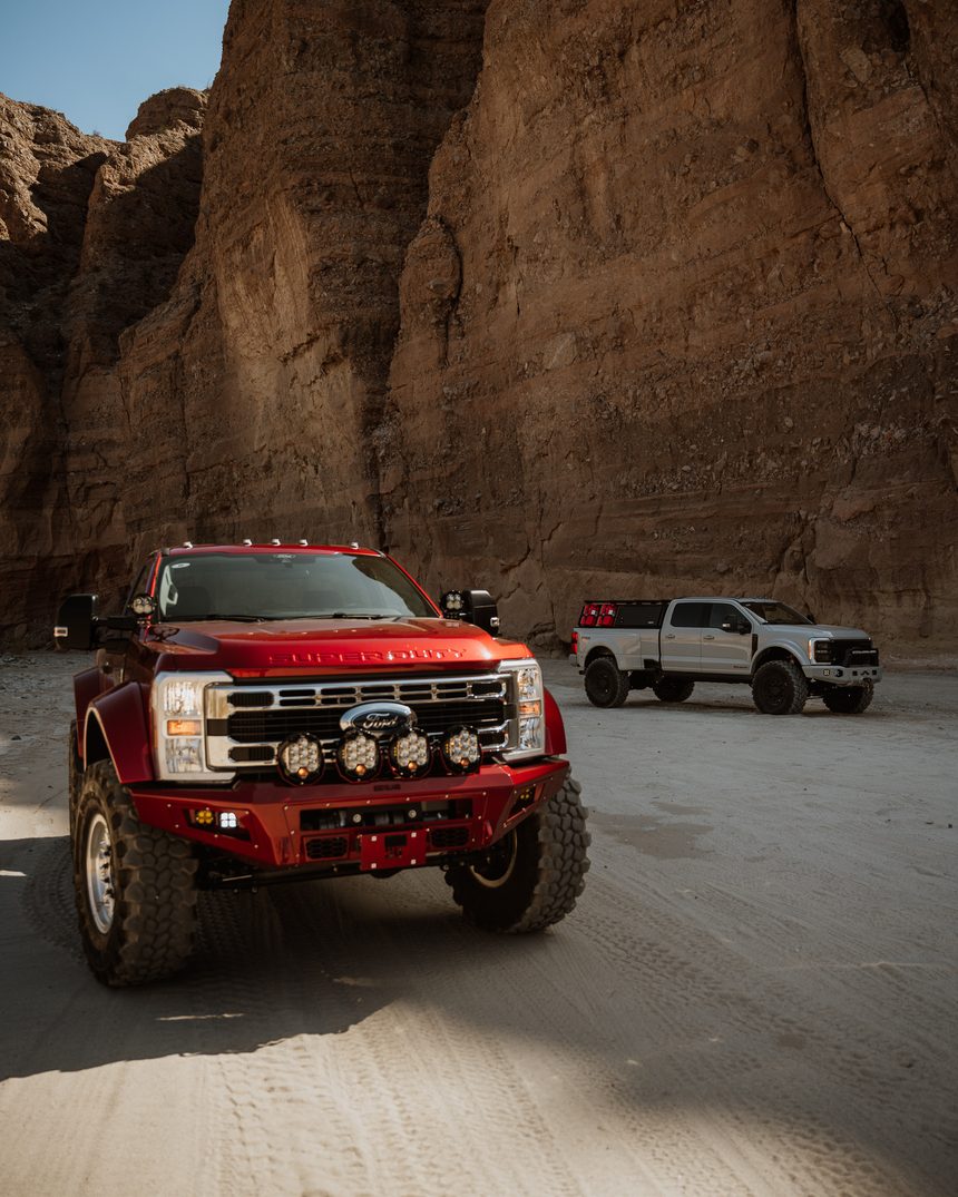 Red Truman build on a desert road