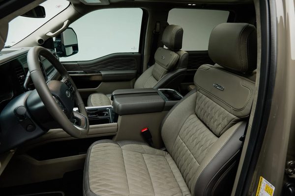 Quilted leather interior of a Truman Motors Super Duty