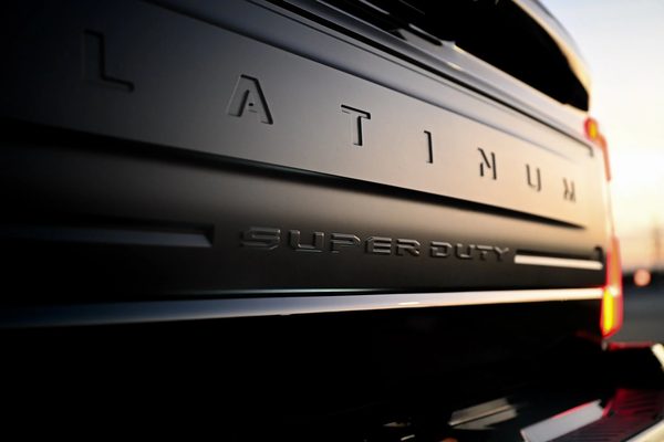 Blacked-out Super Duty tailgate detail